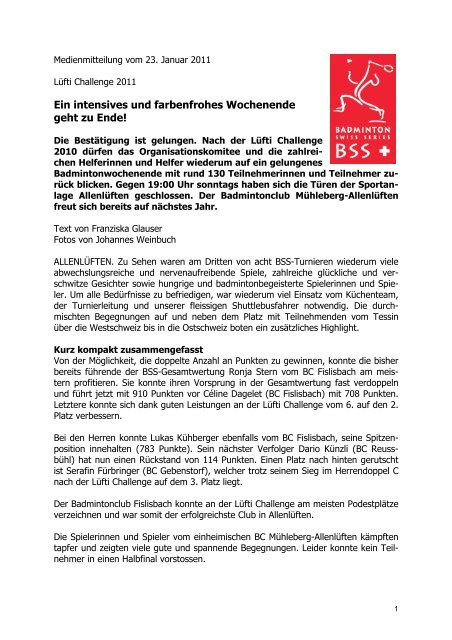 (23.1.11): Ein intensives und farbenfrohes Wochenende geht zu Ende!