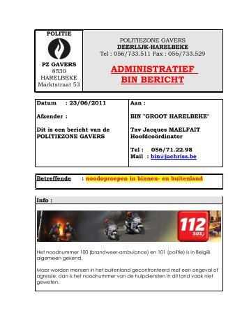 23/06/2011 - Noodnummer in binnen- en buitenland