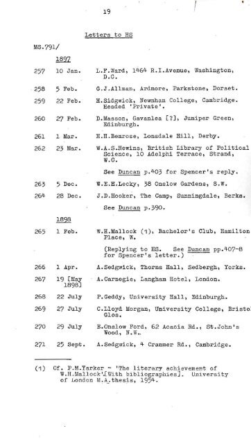 Handlist of the Herbert Spencer papers - Senate House Libraries ...