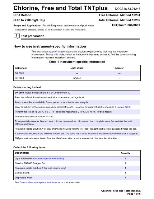 Instructions for HACH Free and Total Chlorine Analysis