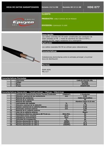 HDG-077- Coaxial RG 59 Pesado - Cables Epuyen SRL