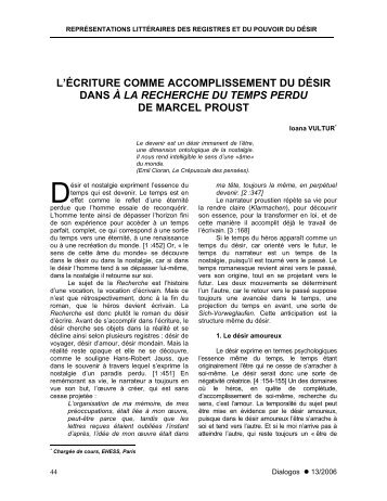 l'Ã©criture comme accomplissement du dÃ©sir dans Ã  la recherche du ...