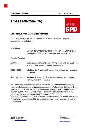 Kemfert, Claudia - Lebenslauf - SPD Hessen