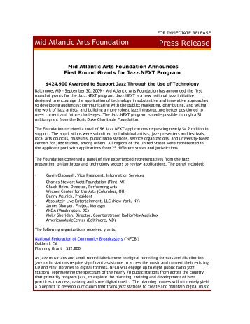 Mid Atlantic Arts Foundation Press Release - Doris Duke Charitable ...
