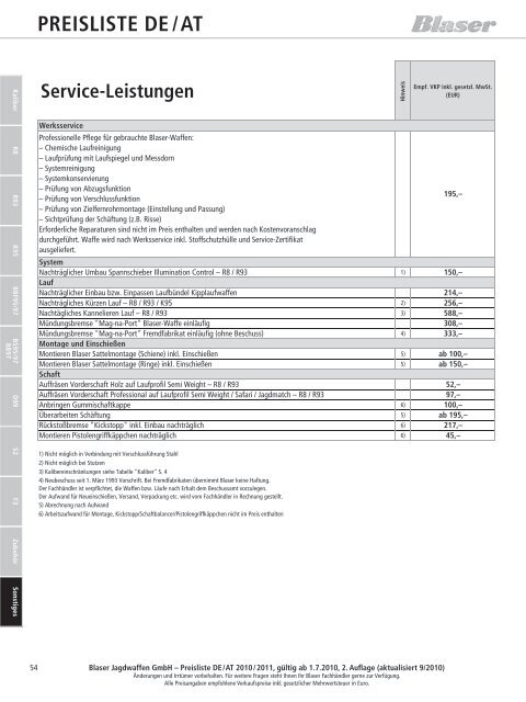 Preisliste DE / AT 2010 / 2011 - Waffen Braun