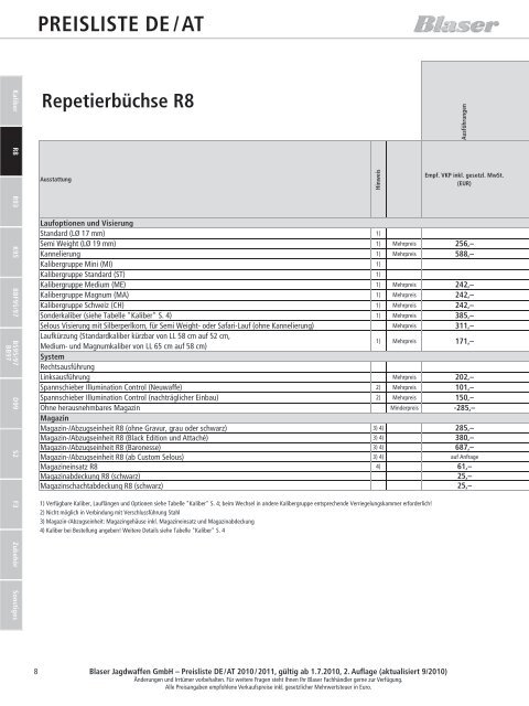 Preisliste DE / AT 2010 / 2011 - Waffen Braun