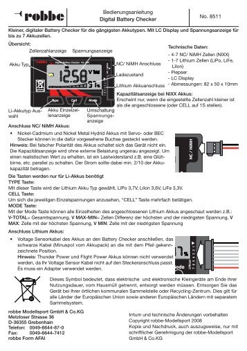 No. 8511 Bedienungsanleitung Digital Battery Checker