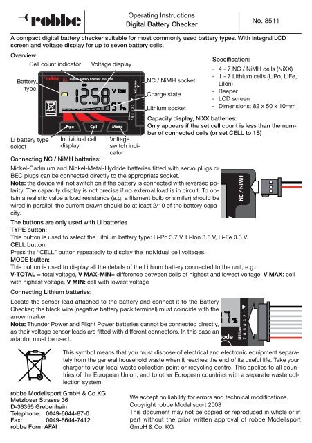 No. 8511 Bedienungsanleitung Digital Battery Checker