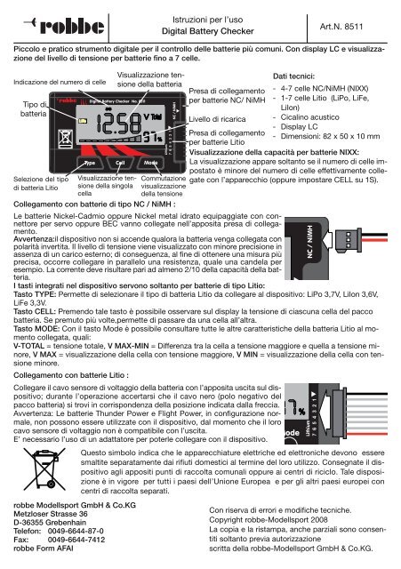 No. 8511 Bedienungsanleitung Digital Battery Checker