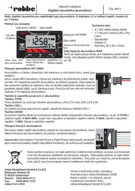 No. 8511 Bedienungsanleitung Digital Battery Checker