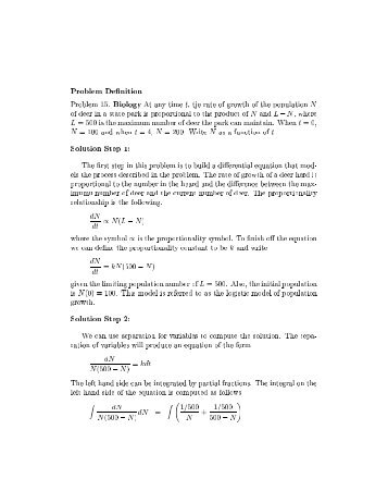 Problem Definition Problem 15. Biology At any time t, tje rate of ...