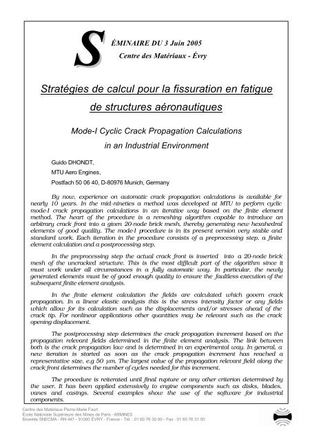 StratÃ©gies de calcul pour la fissuration en fatigue de structures ...