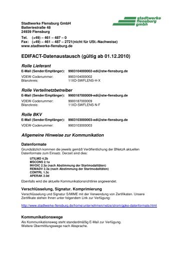 EDIFACT-Datenaustausch (gültig ab 01.12.2010) - Stadtwerke ...