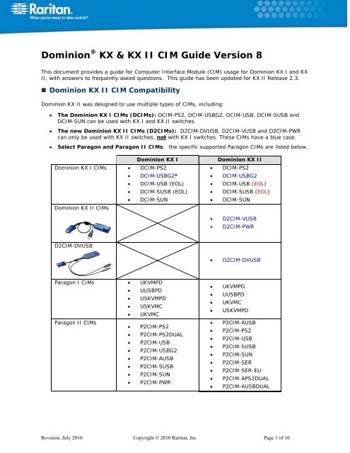 Dominion KX II - CIM Guide v.8 - Raritan