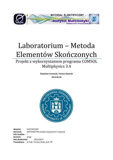 Laboratorium – Metoda Elementów Skończonych - tomasz strek ...