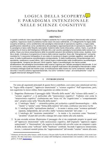 logica della scoperta e paradigma intenzionale nelle scienze cognitive