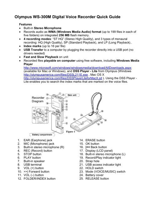 Olympus WS-300M Digital Voice Recorder Quick Guide