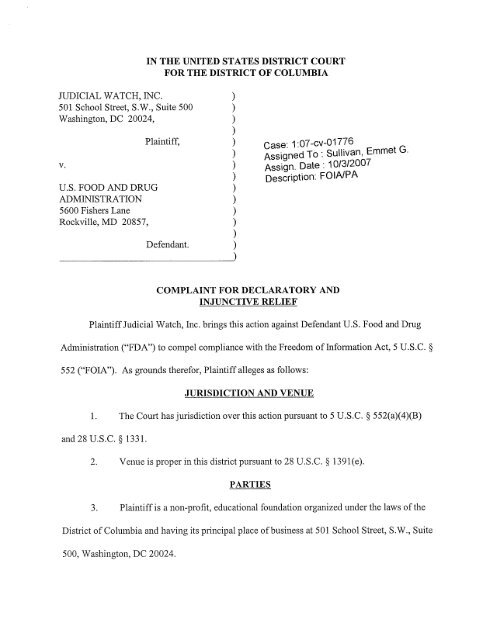 Complaint for Injunctive and Declaratory Relief - Judicial Watch