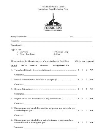 Homeschool Evaluation Form - Fossil Rim Wildlife Center