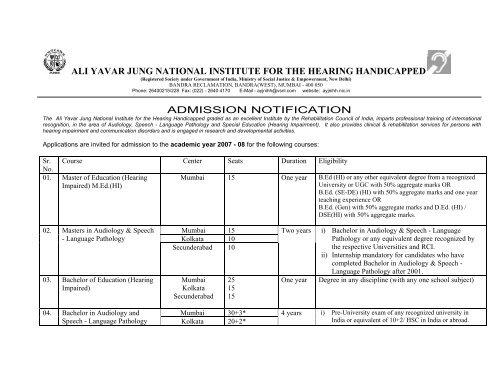 ali yavar jung national institute for the hearing handicapped ...