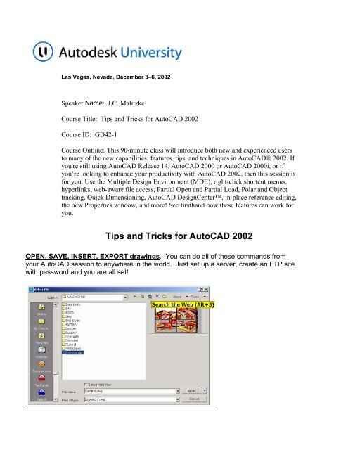 Tips and Tricks for AutoCAD 2002 - Online CAD & Documentation ...