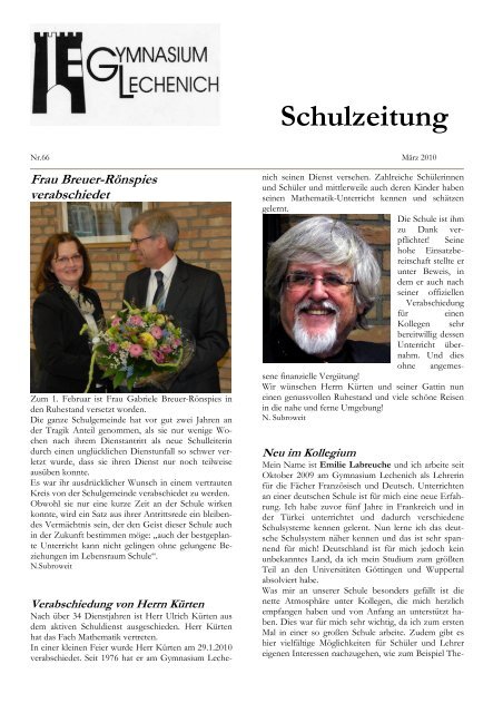 Schulzeitung - Ausgabe Ostern 2010 - Gymnasium Lechenich Erftstadt