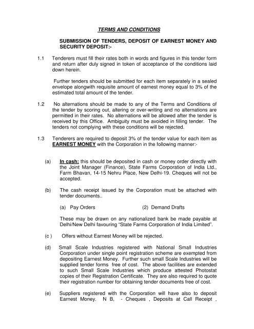 TERMS AND CONDITIONS SUBMISSION OF TENDERS  - SFCI