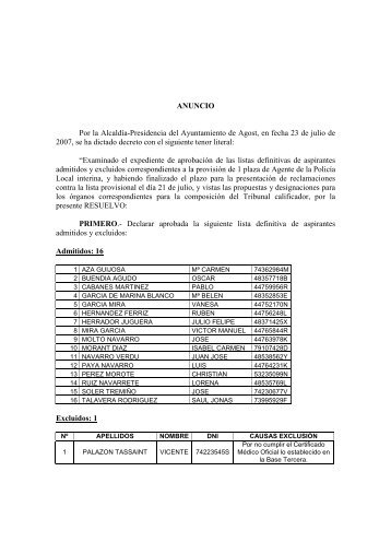 ANUNCIO Por la AlcaldÃ­a-Presidencia del Ayuntamiento de Agost ...