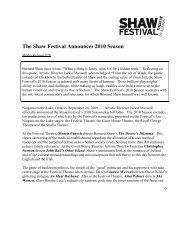 The Shaw Festival Announces 2010 Season - Shaw Festival Theatre