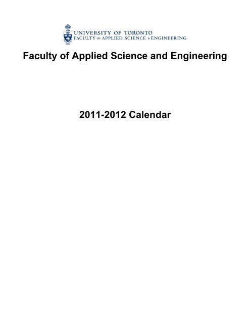 Faculty of Applied Science and Engineering 2011-2012 Calendar