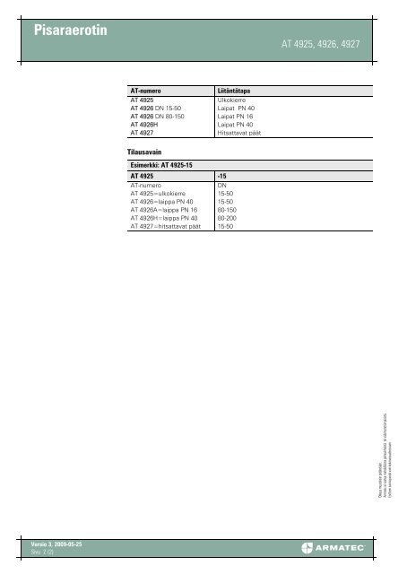 EsiteTuotetiedosto Pisaraerotin - Armatec