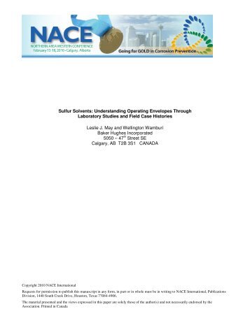 Sulfur Solvents: Understanding Operating ... - NACE Calgary