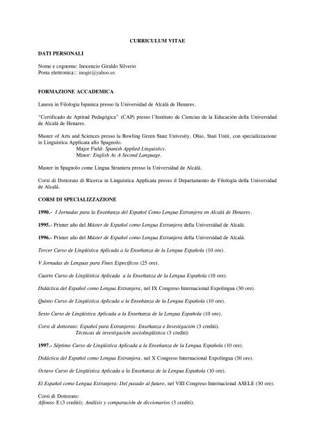 CURRICULUM VITAE - UniversitÃ  degli Studi di Ferrara