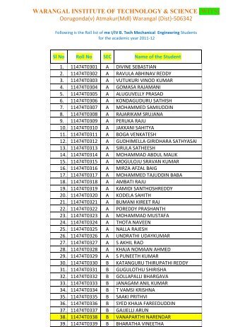 Atmakur(Mdl) Warangal (Dist)-506342 - Warangal Institute of ...