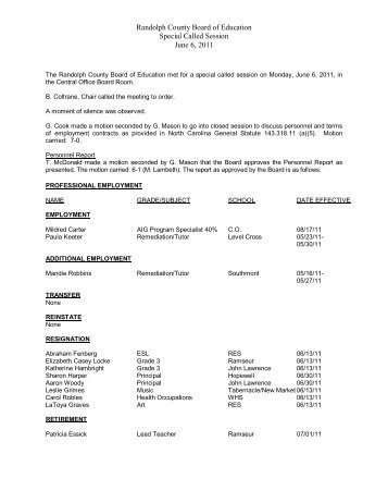 06/06/11 Minutes - Randolph County Schools