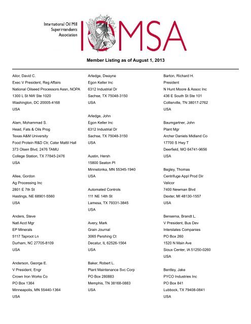 IOMSA Member Roster (.pdf) - International Oil Mill Superintendents ...