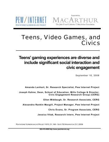 Teens, Video Games, and Civics - Pew Internet & American Life ...