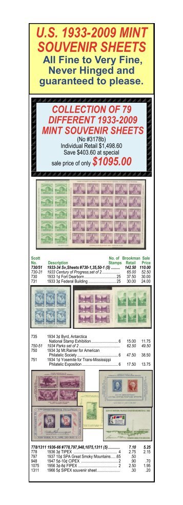 us 1933-2009 mint souvenir sheets - Brookman Stamp Company