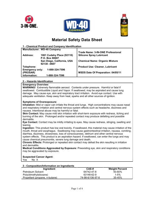 Material Safety Data Sheet (MSDS) - WD-40 Company