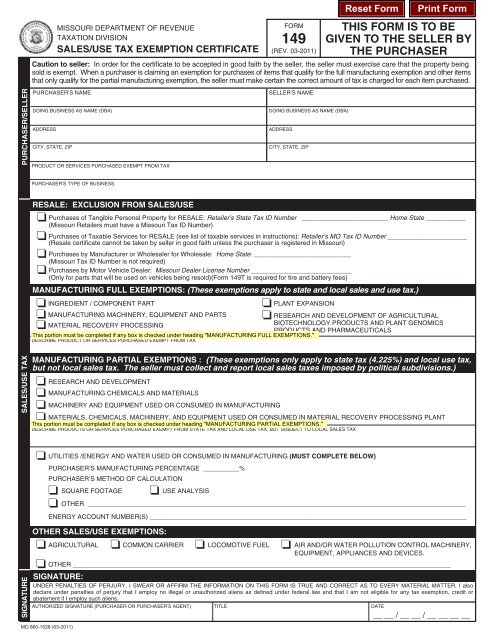149 S Use Tax Exemption Certificate H Color Lab