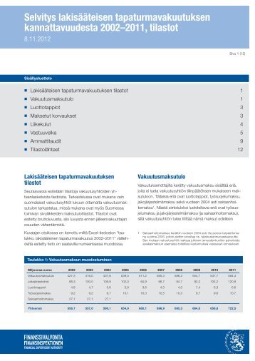 Selvitys lakisÃ¤Ã¤teisen tapaturmavakuutuksen ... - Finanssivalvonta