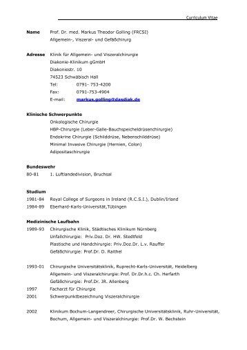 Curriculum Vitae Name Prof. Dr. med. Markus Theodor Golling ...