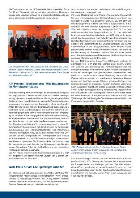 Newsletter 2010.1 - Lehrstuhl für Kunststofftechnik