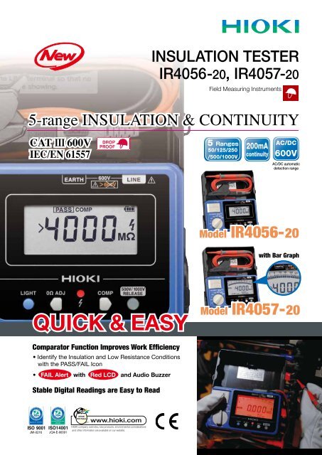 50 to 1000V Digital Insulation Resistance Tester HIOKI NEW IR4056-20 5-Range