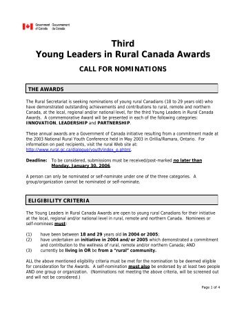 Young Leaders in Rural Canada Awards - the New Rural Economy ...