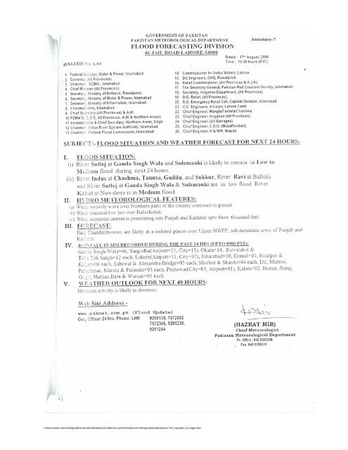 SOP for Flood Forecasting & Early Warning - UNESCO Islamabad