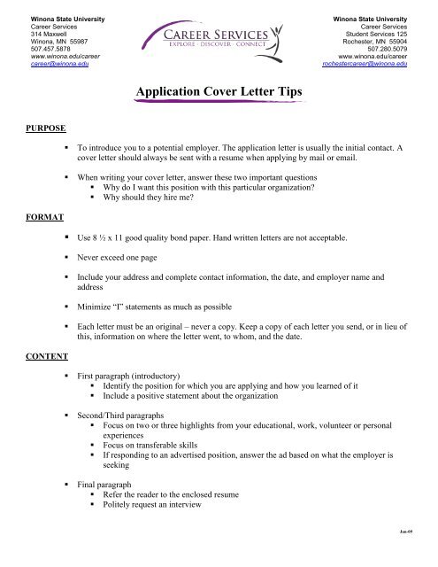 Sample Cover Letter Winona State University