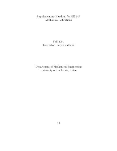 Supplementary Handout for ME 147 Mechanical Vibrations Fall ...
