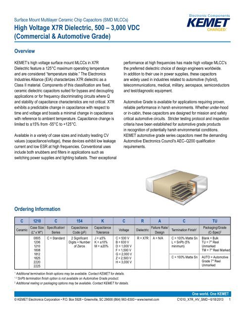 High Voltage X7R Dielectric Product Bulletin - Kemet