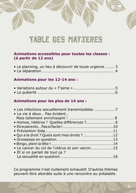 PROGRAMME D ' Animations - Visualis